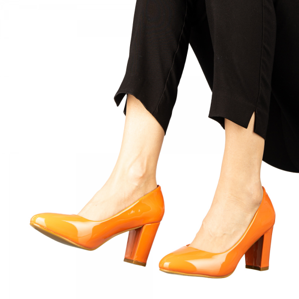 Pantofi dama cu toc portocalii din piele ecologica Crenta, 6 - Kalapod.net
